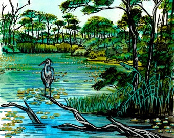 Dauphin Island Alabama Plein Air Postcard Giclee Print
