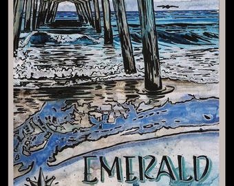 Emerald Isle Illustrated Map Giclee Watercolor and Ink Print
