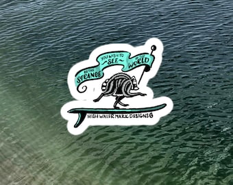 Jimothy the Raccoon Surfboard Sticker, Funny Raccoon Vinyl Decal, Adventure Sticker, Beach Life, Surf Art, Waterproof Laptop Water Bottle