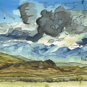 Beartooth Mountain Abstract Print, Watercolor and Ink