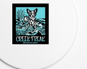 Creek Freak Vinyl Decal | Papillion Creek Dog Sticker | Waterproof Outdoor Vinyl Sticker | Kayak, Camping, Nature Lover Gift