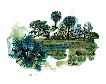 Lowcountry Abstract Print, Watercolor and Ink