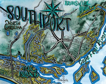 Southport NC Map, Giclee Print