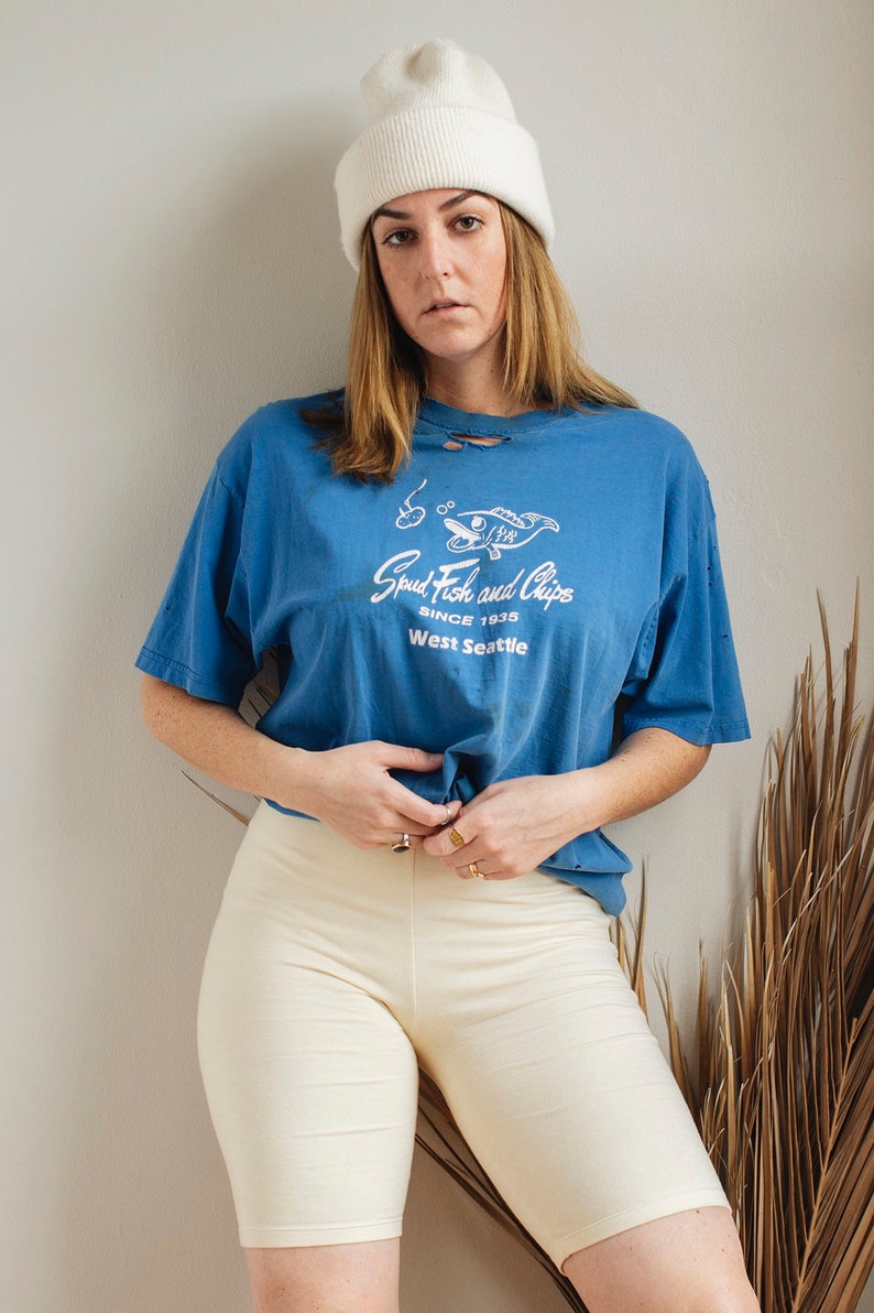 Vintage \u201cSpud Fish and Chips\u201d distressed oversized t-shirt