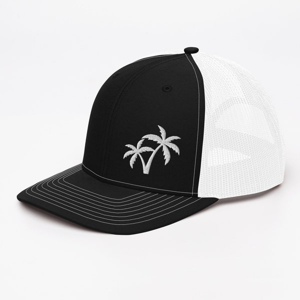 Casquette trucker palmier tropical en maille filet, thème Beach Island brodé