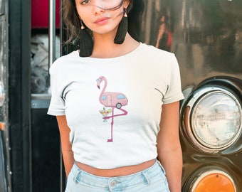 Funny flamingo flamingle martini wine tropical beach theme on Mens and Womens Unisex Heavy Cotton Tee