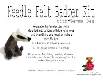 Needle Felting Kit - Badger - Beginner Level