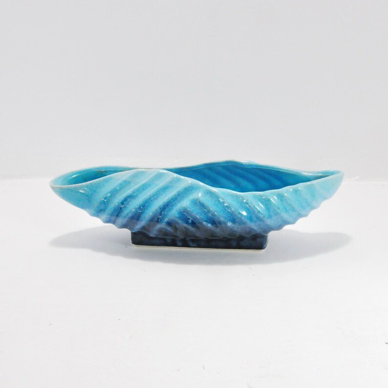 Vintage Keramik Blumentopf T U00fcrkis Aqua Shell Welle Motiv