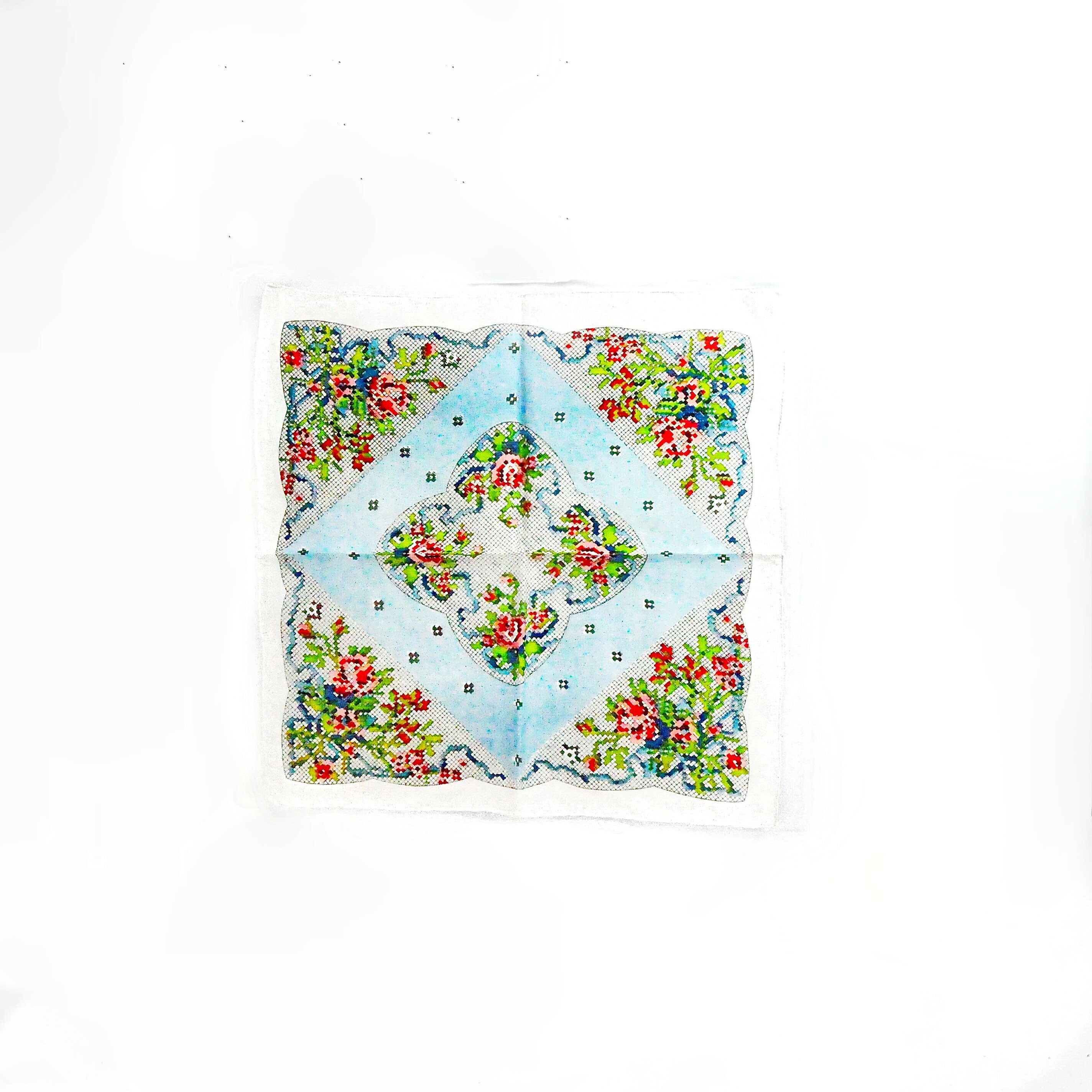 Cotton Silk Hanky With Cross Stitch Pattern Hanky Accessory Etsy