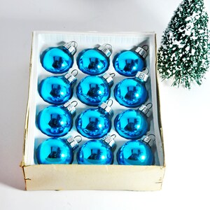 Set Twelve Turquoise Glass Christmas Tree Ornaments, Made in Germany, Original Box