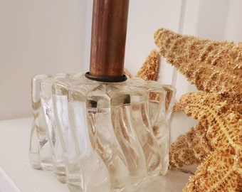 Copper Pipe Table Lamp with Swirl Glass Base, Vintage Lighting, Leviton USA