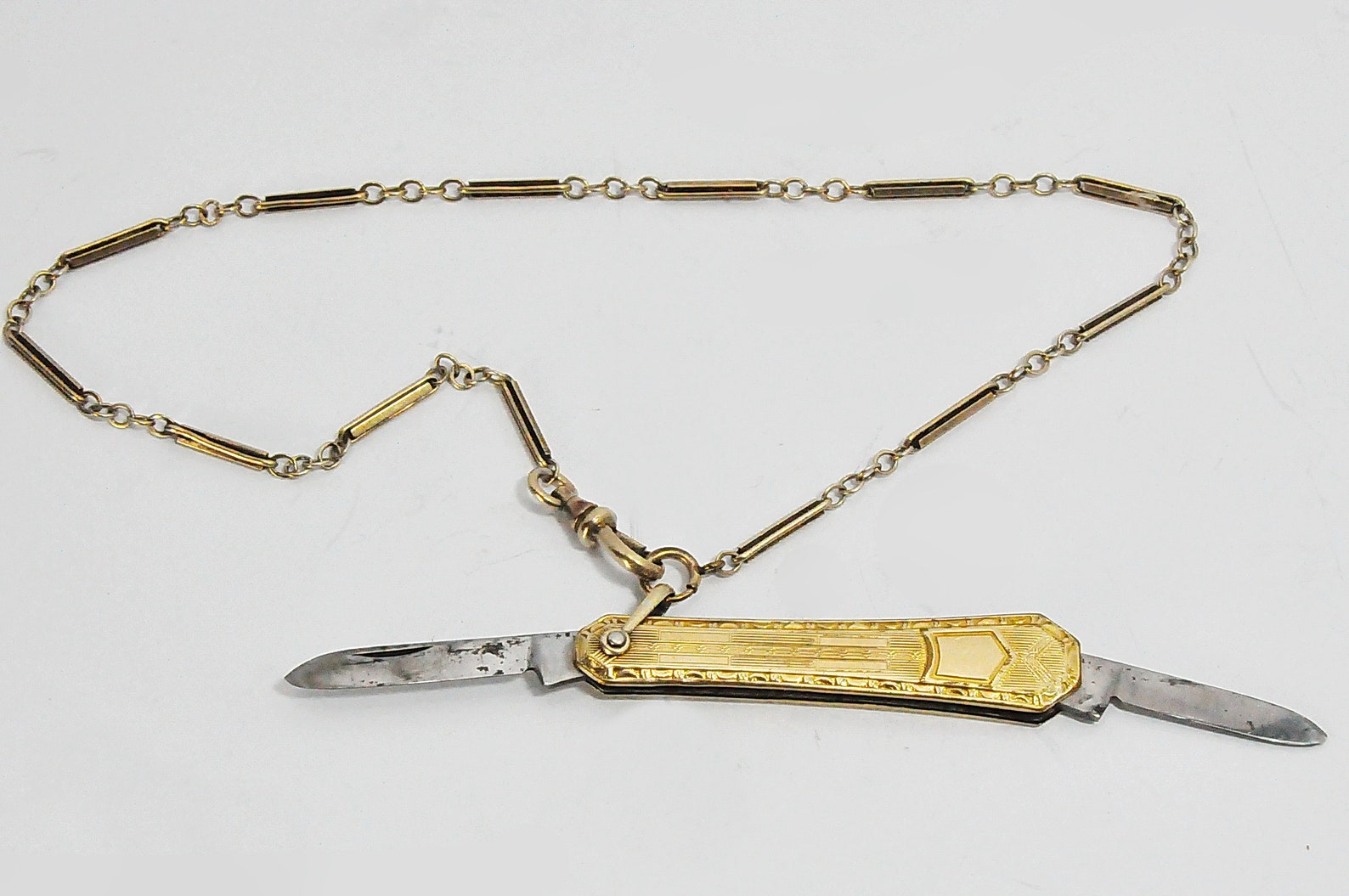 Simmons Gold Filled Chain Pocket Knife Engraved Art Deco Style Etsy