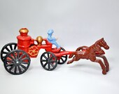 Cast Iron Fire Wagon Vintage Toy Horse Fire Truck Carriage 1940's Vintage Toy