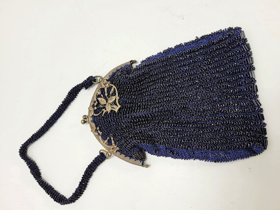 Antique Victorian Crochet Beaded Evening Bag - Gem