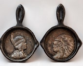 Vintage Cast Iron Native American First Nations Indian Miniature Frying Pan Collectibles Pair Man Woman