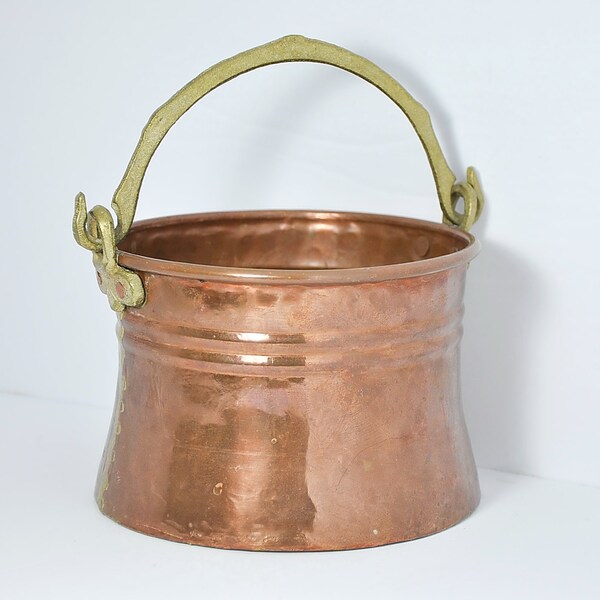 Vintage Copper Pot Bucket Planter Brass Handle Primitive Outdoor Gardening Planters Pots