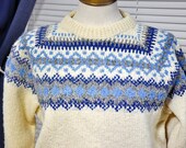 Lopi Norwegian Icelandic Style Sweater Beige Blue Grey Cottage Crafts Tweeds and Yarns St. Andrews New Brunswick