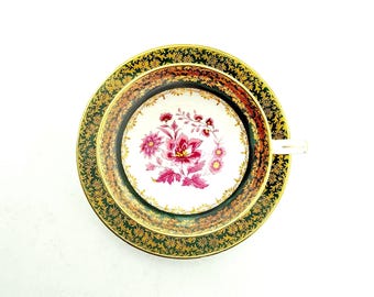 Royal Stafford Tea Cup, Made in England, Green Gold Flowers, Gift