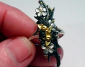 Antique Japanese SHAKUDO Mixed Metals Cherry Blossom MEIJI Ring