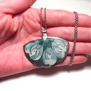 Vintage NORMAN GRANT Scottish Sterling and Enamel Art Nouveau Floral Pendant Necklace