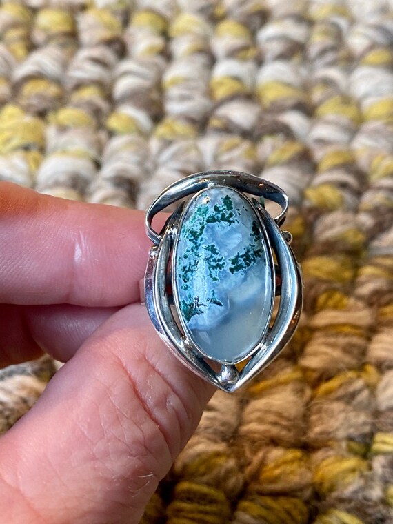 Antique Jugendstil Art NOUVEAU Sterling Silver MOSS Agate Ring