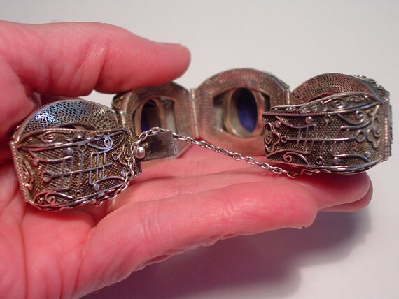 Antique Chinese Sterling Filigree Lapis Lazuli Pa… - image 4