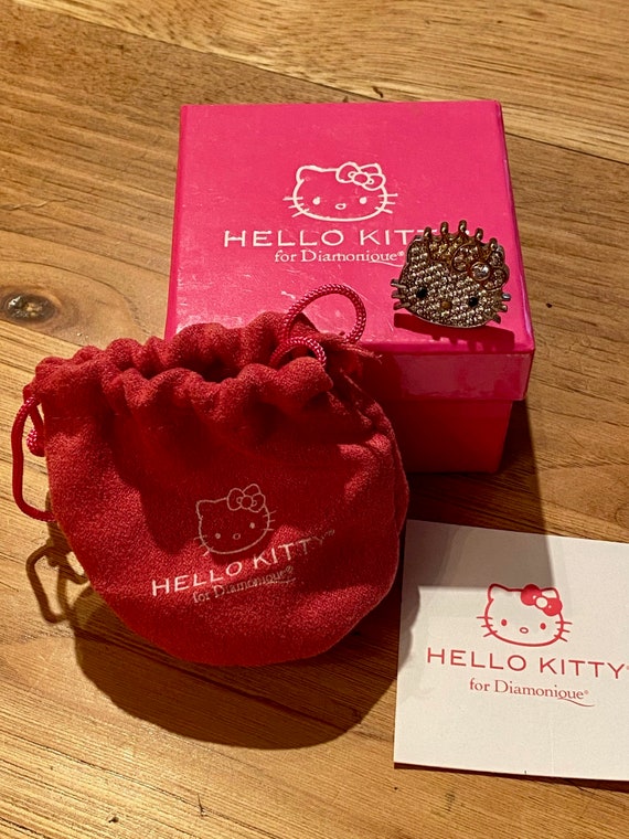Vintage HELLO KITTY Sterling Silver Pave Crystal D