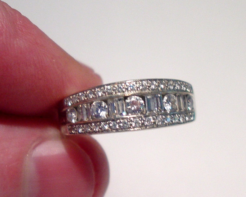 HELZBERG 14K White Gold Baguette and Round Diamond One Carat Anniversary Band RING, W/box Etsy