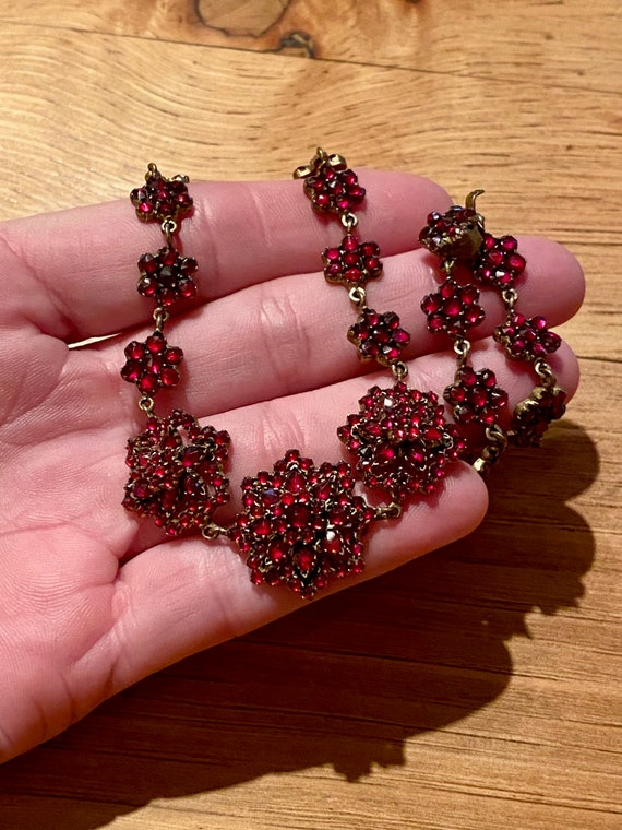 Antique Rose Cut BOHEMIAN GARNET Rosette Necklace