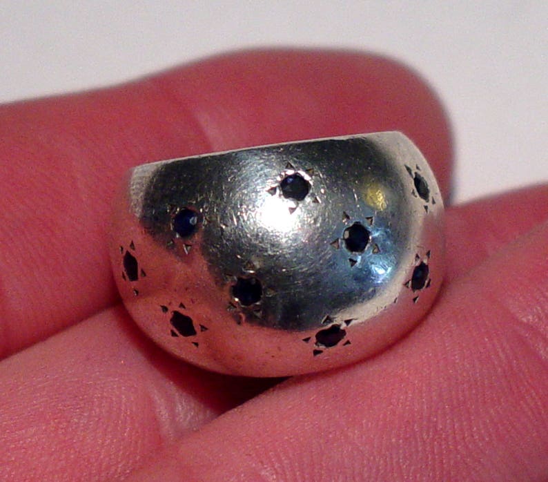 Studio Sterling Silver Star Cuts Blue SAPPHIRE Constellation Wide Stack Band RING