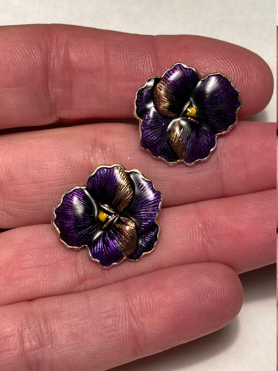 Vintage Sterling Silver and ENAMEL PANSY Flower P… - image 2
