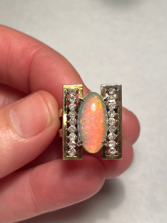 Custom 14K Yellow Gold OPAL and Diamond Modernist 