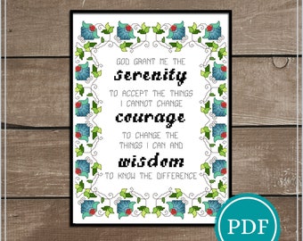 Serenity Prayer Digital Cross Stitch Pattern Download, Psalm Cross Stitch Pattern, Cross Stitch Pattern PDF