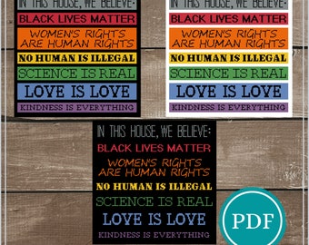 In This House We Believe Black Lives Matter Women&#39;s Rights Are Human Rights No Human Is Illegal Love is Love Cross Stitch Pattern PDF