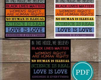 In This House We Believe Black Lives Matter Women's Rights Are Human Rights No Human Is Illegal Love is Love Cross Stitch Pattern PDF