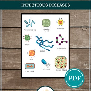 Infectious Diseases Cross Stitch Pattern, Science Biology Microbes (PDF Pattern)