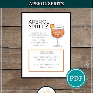 Aperol Spritz Cocktail Recipe Cross Stitch Pattern Digital Download ...