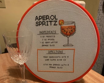 Aperol Spritz Cocktail Recipe Cross Stitch Pattern Digital Download, Cocktail Cross Stitch, Bar Decor, Wine Spritzer