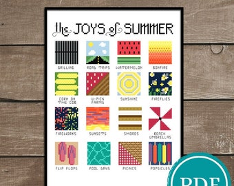 The Joys of Summer Cross Stitch Pattern Digital Download, Gift for Her, Gift for Him, Home Decor, Wall Decor