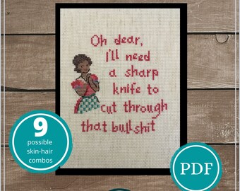 Retro Vintage Cross Stitch Snarky Pattern Digital Download, Cutting Through the Bullsh!t, Subversive Cross Stitch Pattern