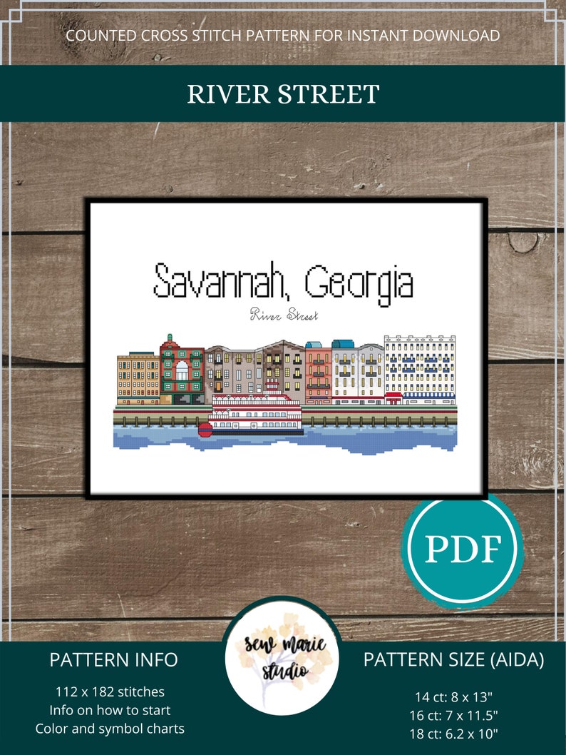 River Street Savannah Digital Cross Stitch Pattern Etsy