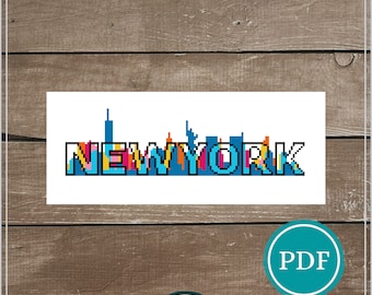 Korsstygnsmönster för New York Citys silhuett, modern stadsbild (PDF-nedladdning)