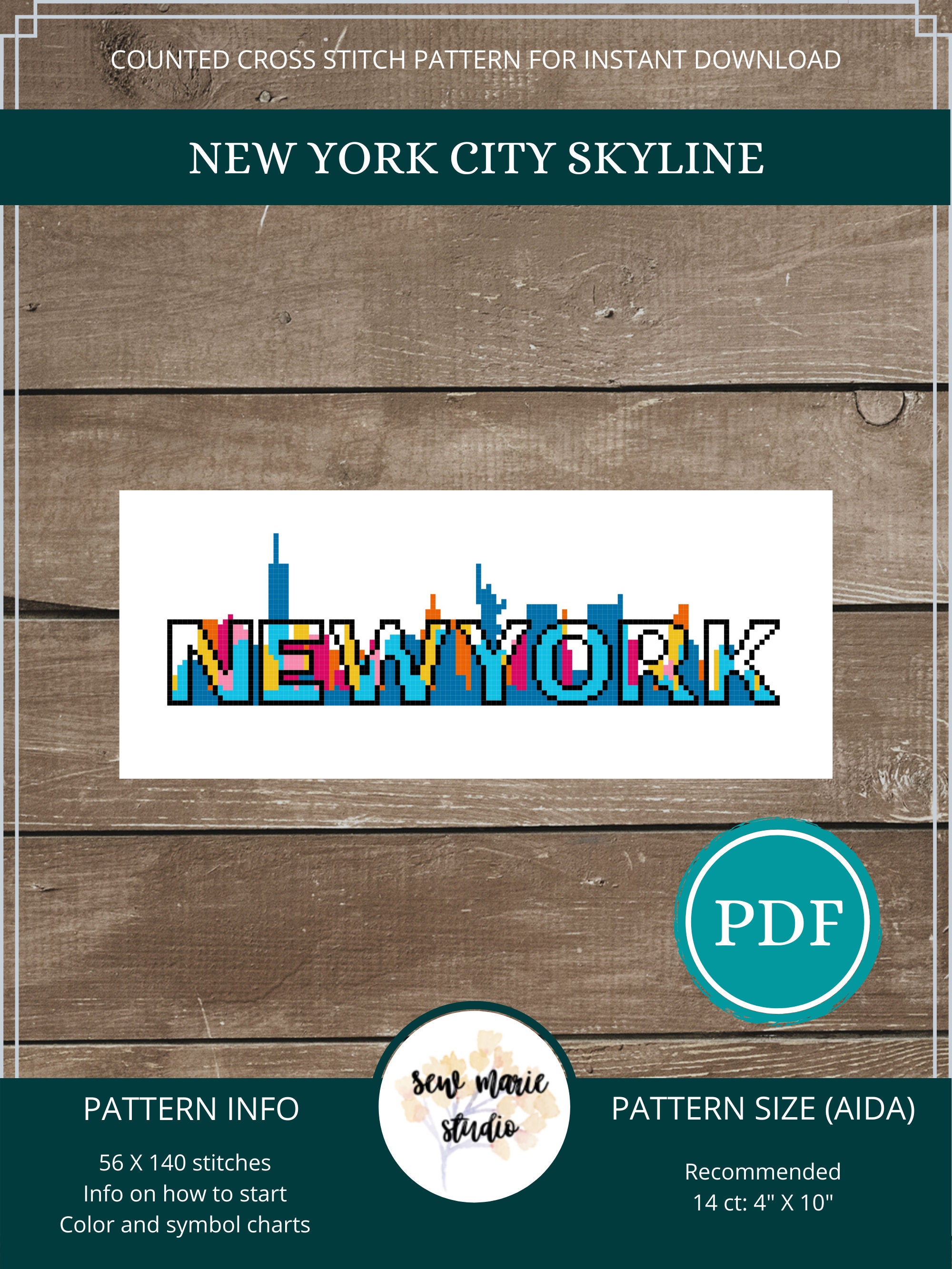 New York City Skyline Cross Stitch Pattern, Modern Cityscape (PDF ...