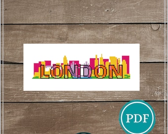 London Skyline Digital Cross Stitch Pattern Download, PDF Cross Stitch Pattern, Cityscape Cross Stitch Pattern, Modern Cross Stitch