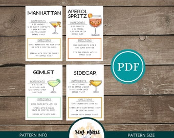 BUNDLE: Any 4 Cocktail Recipe Cross Stitch Patterns, Digital Download, Cocktail Cross Stitch, Bar Decor