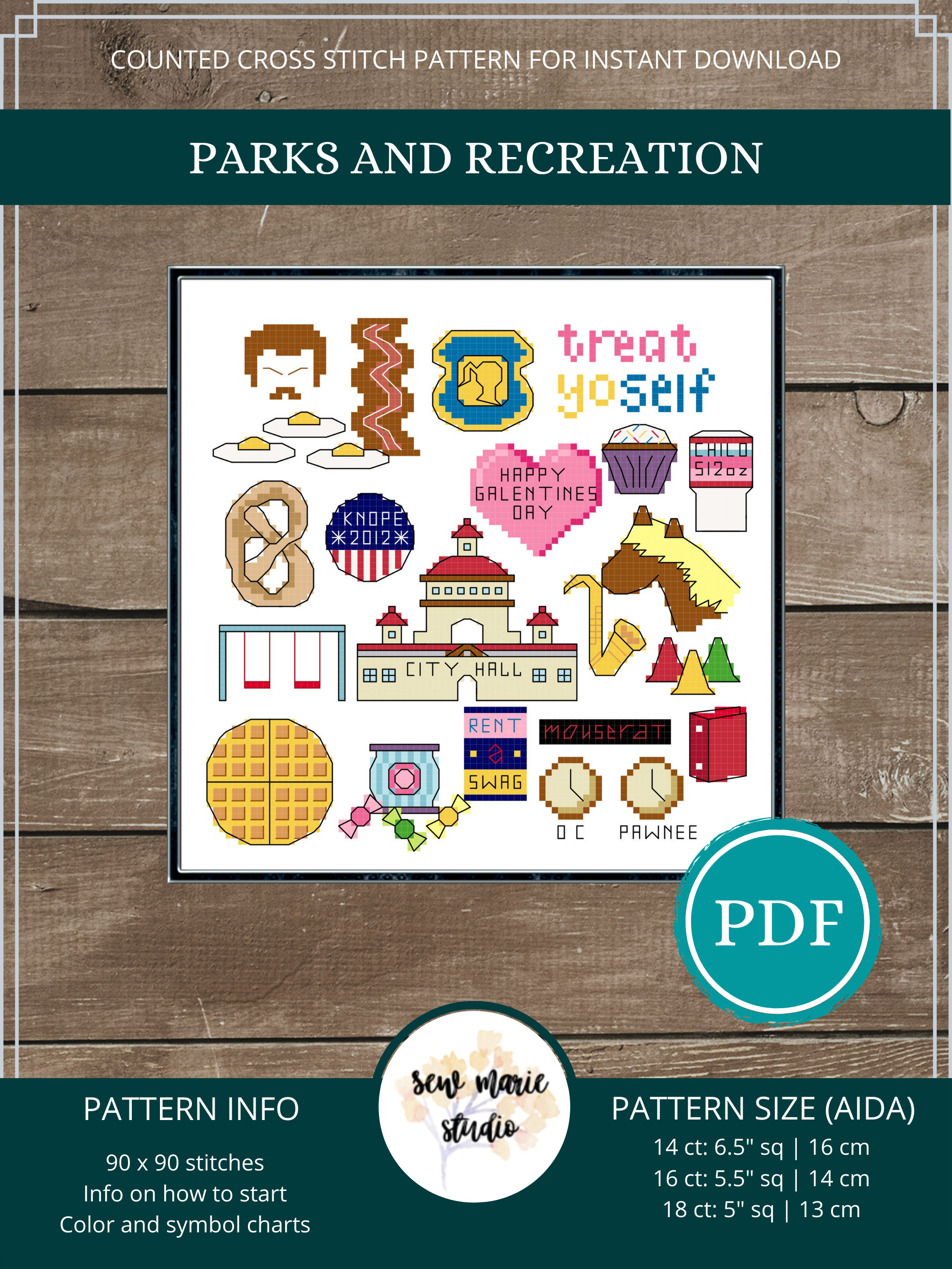 Parks Comedy TV Show Cross Stitch Pattern Digital Download, Fandom Cross Stitch, Nerdy Geeky Cross Stitch