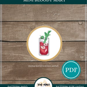 Mini Bloody Mary Cross Stitch Ornament, Cross Stitch Pattern Digital Download, Cocktail Cross Stitch, Bar Decor, Gifts, 3 inch