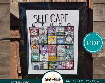 Self-Care Bingo Stitch-A-Long, Self Care, Bingo Cross Stitch, SAL