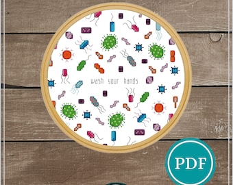 Wash Your Hands Cross Stitch Pattern Digital Download, Germs Cross Stitch, Science Cross Stitch, Nerdy Geeky Cross Stitch