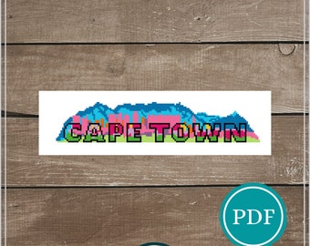 Cape Town Skyline Digital Cross Stitch Pattern Download, PDF Cross Stitch Pattern, Cityscape Cross Stitch Pattern, Modern Cross Stitch